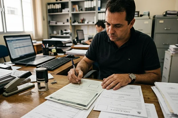 Documentação de licenciamento sendo avaliada em Ubá.