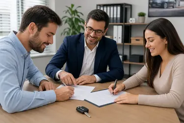 Profissional auxiliando cliente na transferência de veículo em Ubá.